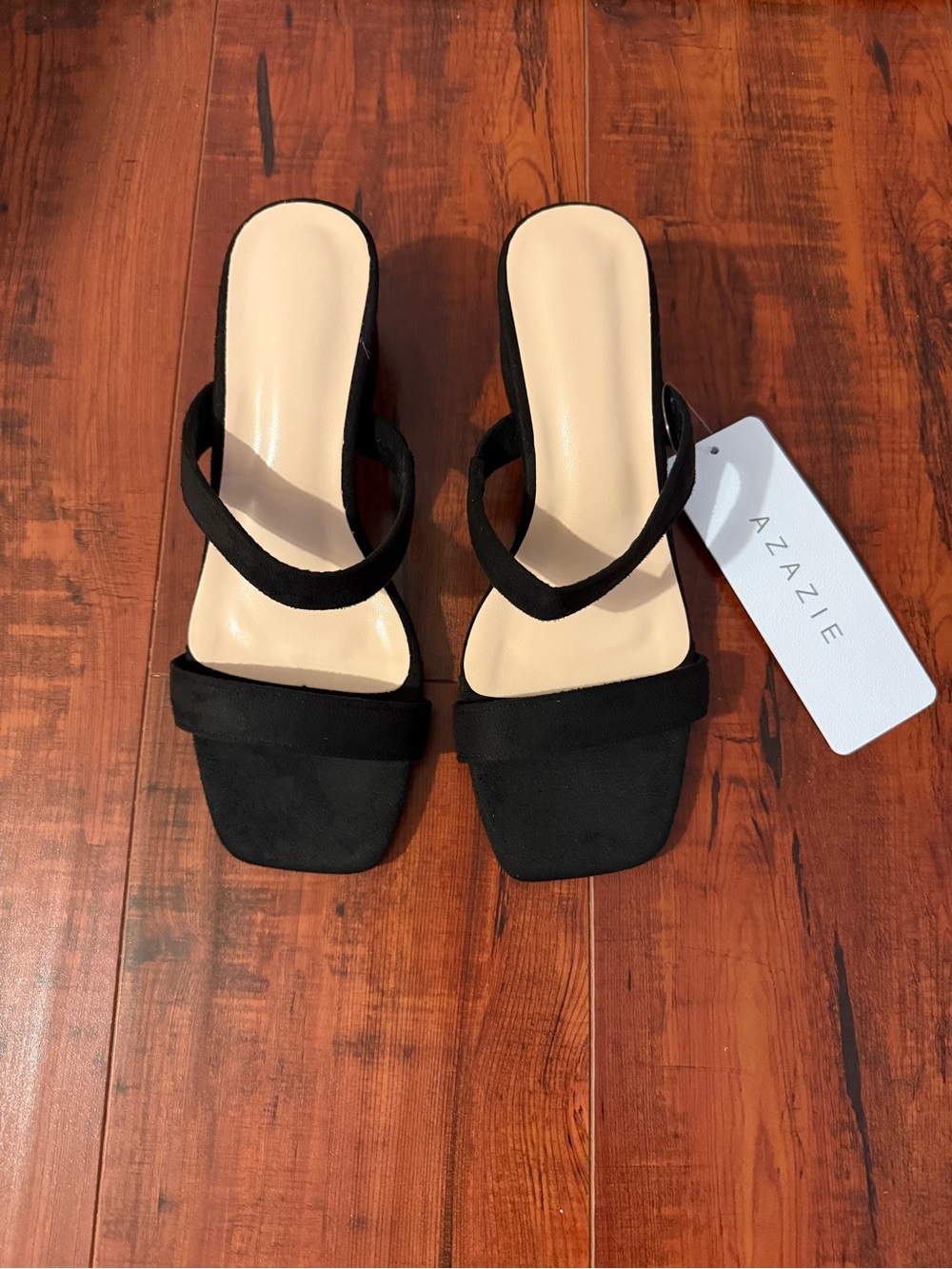 Azazie Black Double-Strap Square-Toe Mules